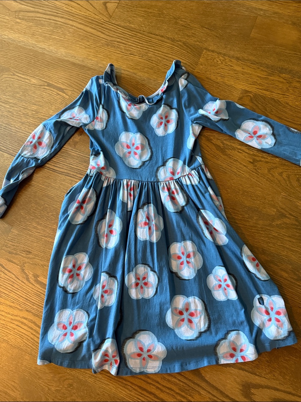 Blue Floral Long-Sleeve Girls Tea Collection Dress